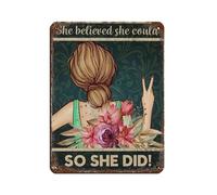 Targa in metallo vintage con scritta in lingua inglese "She Believed She Could So She Did", decorazione artistica da parete in stile retrò, 30 x 40 cm