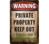 Targa in metallo vintage con scritta in lingua inglese "Warning Private Property Keep Out Unless You Brought Weed", divertente decorazione da parete per casa, soggiorno, camera da letto, regalo, 20,3