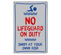 Targa in metallo vintage con scritta "No Lifeguard on Duty Swim at Your Own Risk" per piscine residenziali o commerciali, 20,3 x 30,5 cm