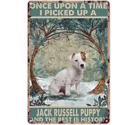 Targa in metallo vintage con scritta ''Once Upon A Time I Picked Up A Jack Russell PUppy And The Rest Is History'' in latta con scritta ''Cave e il resto è storia'', decorazione da parete per la casa,