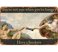 Targa in metallo vintage con scritta "Snickers bar given to Adam" di The Creation of Adam. You're not you when you're hungry!, 20,3 x 30,5 cm