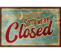 Targa in metallo vintage con scritta "Sorry We Are Closed", per negozi, bar, caffetterie, 20,3 x 30,5 cm