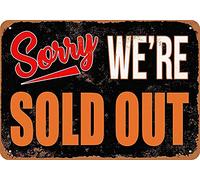 Targa in metallo vintage con scritta "Sorry, We'Re Sold Out", 20,3 x 30,5 cm