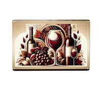 Targa in metallo vintage con scritta "Wine Elegance" con vino rosso, vetro e uva, per cucina, bar, sala da pranzo, frontone classico da parete in latta per interni ed esterni, decorazione da parete