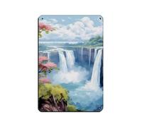 Targa in metallo vintage con stampa ad acquerello delle cascate di Iguazu, per pub, club, caffetterie, bar, decorazione artistica da parete per casa, poster retrò 20 x 30 cm