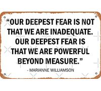 Targa in metallo vintage con stampa fotografica con scritta in lingua inglese "Our deepest fear is not that we are inadeguate but that we are powerful beyond measure", 30,5 x 20,3 cm