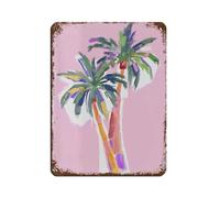 Targa in metallo vintage con stampa palma rosa sulla spiaggia, decorazione artistica da parete per pub, club, caffetterie, bar, decorazione artistica da parete retrò 30 x 40 cm