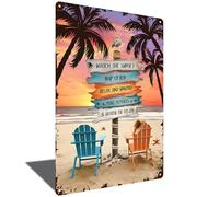 Targa in metallo vintage con tramonto tropicale e palma, decorazione da parete rilassante, per camera da letto, bar o casa sulla spiaggia, 20,3 x 30,5 cm, atmosfera retrò da spiaggia (2478)