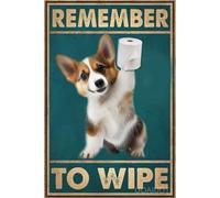 Targa in metallo vintage Corgi Remember to Wipe divertente bagno Corgi Lovers retrò metallo latta targa decorazione da parete regalo per bagno, ristorante, teatro, fattoria, camera da letto, bar, 40,6