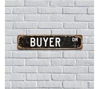 Targa in metallo vintage in alluminio con scritta "Buyer" serie DR, regalo professionale, per esterni, pub, club, patio, decorazione per ambienti esterni, 10 x 45 cm