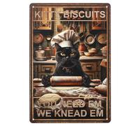 Targa in metallo vintage Kitty Biscuits You Need We Knead con gatto nero, 30,5 x 20,3 cm, per casa, cucina, giardino