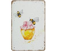 Targa in metallo vintage per cucina, barattolo con miele e api, decorazione vintage per garage, casa, giardino, bar, cucina, 20,3 x 30,5 cm