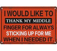 Targa in metallo vintage per la decorazione della parete della casa, con scritta "I WOULD LIKE TO THANK MY MIDDLE FINGER FOR SEMPRE STICKING UP FOR ME WHEN I NEED IT", 30,5 x 20,3 cm