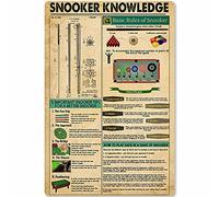 Targa in metallo vintage retrò Snooker Knowledge Basic Rules of Snooker, targa in latta poster scuola club casa cucina bar garage infografica decorazione da parete 30,5 x 40,6 cm