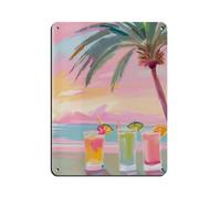Targa in metallo vintage rosa con cocktail sulla spiaggia, decorazione artistica da parete per pub, club, caffetteria, bar, decorazione artistica da parete retrò, 30 x 40 cm