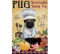 Targa in metallo vintage SaNavie Kitchen Metal Sign - Pug Dog Chef, cartello in metallo da parete per casa, ufficio e casa colonica, decorazione per soggiorno camera da letto, 14 x 20 cm