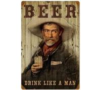 Targa in metallo vintage western cowboy drink beer man grotta garage decorazione casa poster cartello in metallo 20,3 x 30,5 cm
