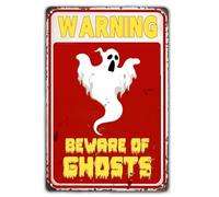 Targa In Metallo Warning Beware Of Ghosts Retro Happy Rustic Targhe Metallo Nostalgica Poster Segno Lamiera Decorative Metal Signboard Per Bagno Soggiorno Cucina 20X30CM