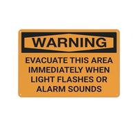 Targa In Metallo Warning Evacuate This Area Immediately When Light Flashes Or Alarm Sounds Targhe Metallo Decorative Tin Sign Vintage Poster Segno Lamiera Per Cafe Cucina Camera Da Letto 20X30CM