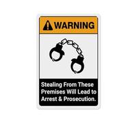 Targa In Metallo Warning Stealing From These Premises Will Lead To Arrest And Prosecution Tin Sign Divertente Targhe Metallo Retrò Poster Segno Lamiera Per Camera Da Letto Garage Cafe 20X30CM