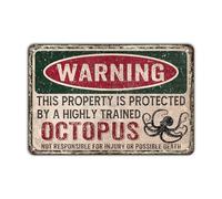 Targa In Metallo Warning This Property Is Protected By A Highly Trained Octopuss Rerto Stile Divertente Arte Murale Personalizzato Cartello In Metallo Per Club Man Cave Decorazione Murale M