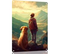 Targa In Metallo Woman Golden Retriever Dog Looking Out On The Mountains Metal Tin Signs Aziendale Arte Murale Per Man Cave Toilette Decorazione Murale M
