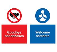 Targa in plastica semirigida con scritta"Goodbye handshakes Welcome namaste", 1 mm