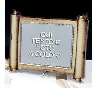 Targa in plexiglass a forma di pergamena. Con scatola regalo.Placca personalizzabile a colori in alluminio colore argento o oro