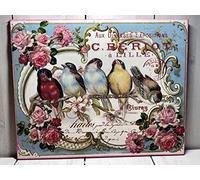 Targa in stile shabby chic con uccellini francesi, rose rosa, cartello per cottage, retrò, regalo per la casa, per la famiglia, cortile, giardino, celebrazione, fattoria, vintage, bar, pub, novità,