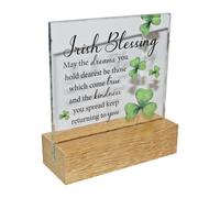 Targa in Vetro per San Patrizio "Benedizione Irlandese" su una Base di Legno