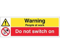 Targa in vinile autoadesiva, con scritta in inglese "Warning People at work do not switter" (lingua italiana non garantita)