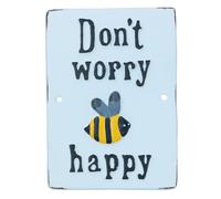 Targa insegna in ghisa Don't Worry Bee Happy porta da parete recinzione cance...