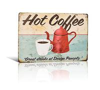 不适用 - Targa/insegna in metallo retrò con scritta in inglese "Fresh & Hot Coffee Served Here", per caffetterie e cucine, e da regalare