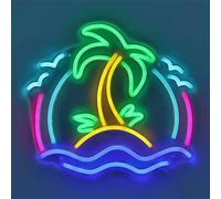 Targa LED al neon con scene di cocco e spiaggia, decorazione da parete alimentata tramite USB, per feste, birra, bar, caffetterie, mare, spiaggia, paesaggio naturale, luce neon, bevanda fredda, tè al