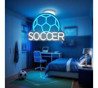 Targa LED da calcio al neon con interruttore regolabile e catena da appendere per feste di compleanno, casa, college, decorazione negozio, club, regali di calcio per bambini