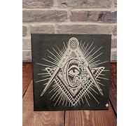 Targa Massonico da Appendere Squadra e Compasso con Occhio che Tutto Vede,in TELA 15x15 cm, Quadro Decorativo Decorazione Murale Esoterica in Pietra Naturale - Idea Regalo Massoneria