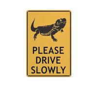 Targa metallica per esterni con lucertola e scritta in inglese "Frilled Neck Lizard Please Drive Slowly", 30,5 x 20,3 cm, per affari, lavoro, ufficio, casa, consegna stradale e giardino