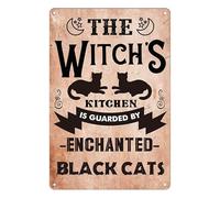 Targa Metallo Funny Witch Kitchen, The Witch’S Is Guarded By Enchanted Cats Black For Targhe Metallo Decorative Vintage Wall Placca Poster Per Camera Da Letto Casa Pub S