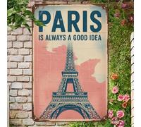 Targa Metallo Paris Is Always A Good Idea Eiffel Tower Print Targa Con Stampe Decorative Posters Segno Lamiera Per Cucina Bagno Ristorante S