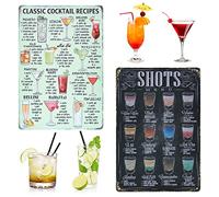 Targa Metallo Vintage Cocktail, 2 Pezzi Poster Retrò Ricette Cocktail, Shots Menu, Segno Lamiera Plaque Murale Decoro per Bar Pub Taverna Cafe, Casa Ristorante, Cucine (20x30cm)