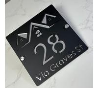 Targa moderna con numeri civici tagliati al laser, in acrilico moderno, targa con numero civico, targa personalizzata per esterni (nero argento, 30 x 30 cm)