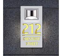 Targa moderna con numero civico e indirizzo civico con luce solare, in acrilico, con luce solare, per esterni, per cortile (rettangolo-bianco)