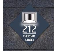 Targa moderna con numero civico illuminato a energia solare, targa in acrilico con luce per cortile esterno (grigio-grigio)