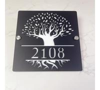 Targa moderna con numero civico in acrilico, tagliata al laser, personalizzabile con indirizzo e decorazione per la porta di casa (nero bianco, 35 x 35 cm)