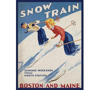 Targa natalizia con treno della neve, Boston Maine, in metallo, 20,3 x 30,5 cm