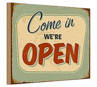 Targa nostalgica "Come in We're Open", stile retrò per negozi e caffè, ideale per la decorazione e la ricezione dei clienti, 20 cm x 30 cm