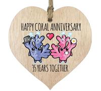 Targa per 35° anniversario di matrimonio, regalo per marito e moglie, 35 anni insieme, cuore in legno per anniversario di corallo, per donne e uomini, partner, in legno chiaro, regalo ricordo