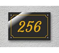 Targa per esterno con numero civico personalizzato in laminato plastico in varie misure - spessore 2 mm (Incisione Gialla - Sfondo Nero)