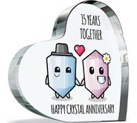 Targa per il 15° anniversario, regalo per moglie e marito, con scritta in lingua inglese "I Love You", in acrilico, a forma di cuore, per donne e uomini, 100 mm x 100 mm, regalo per coppie,