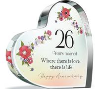 Targa per il 26° anniversario di matrimonio, regalo per moglie e marito, con scritta "I Love You", regalo romantico a forma di cuore in acrilico per donne e uomini, elegante regalo floreale pastello